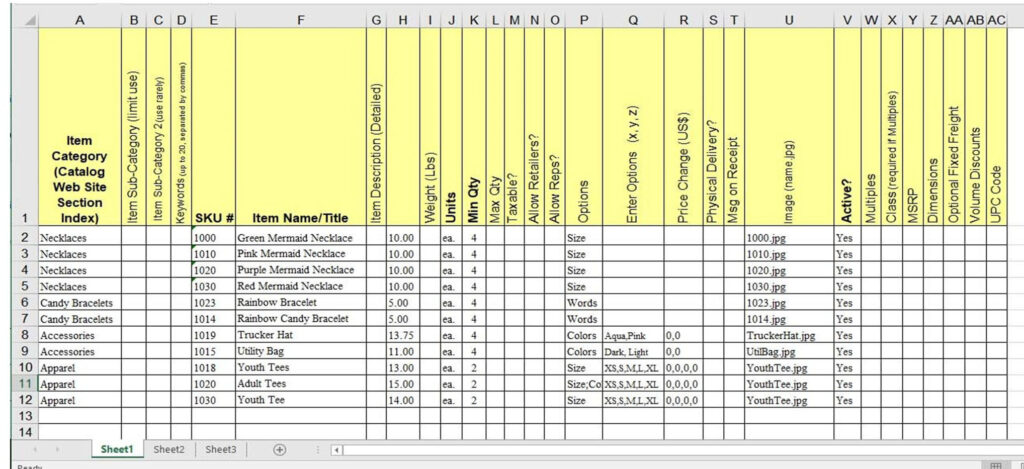 Upload Products Spreadsheet