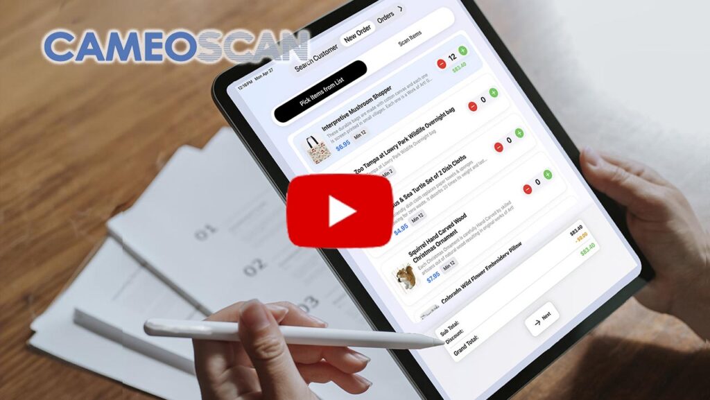 Woman holding a tablet with the CAMEOSCAN App